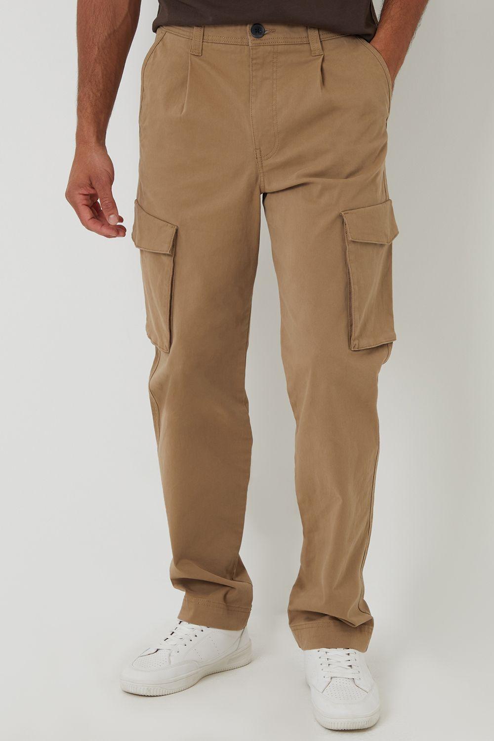 Relaxed Fit Cotton Cargo Trousers With Stretch by THREADBARE
