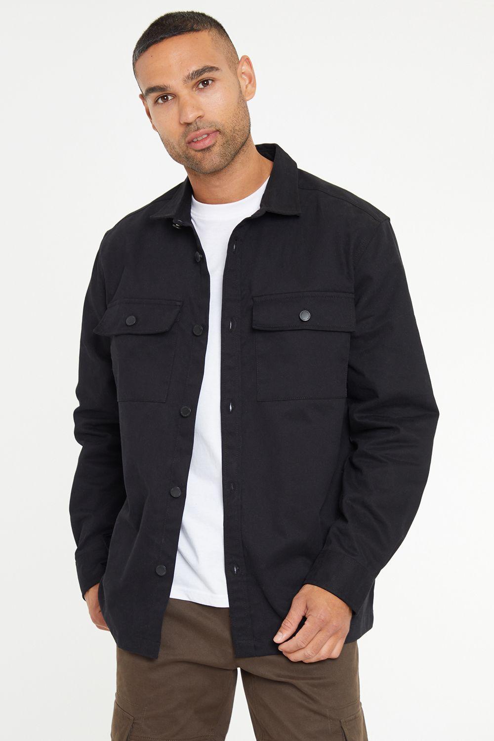 Relaxed Fit Cotton Twill Button Up Shacket by THREADBARE