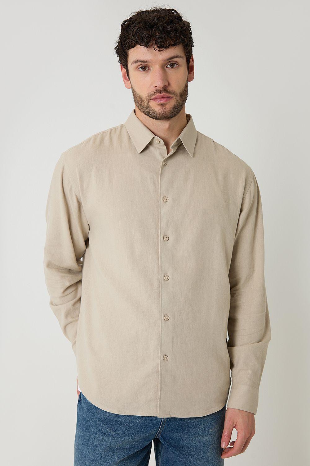 Relaxed Fit Linen Blend Shirt by THREADBARE