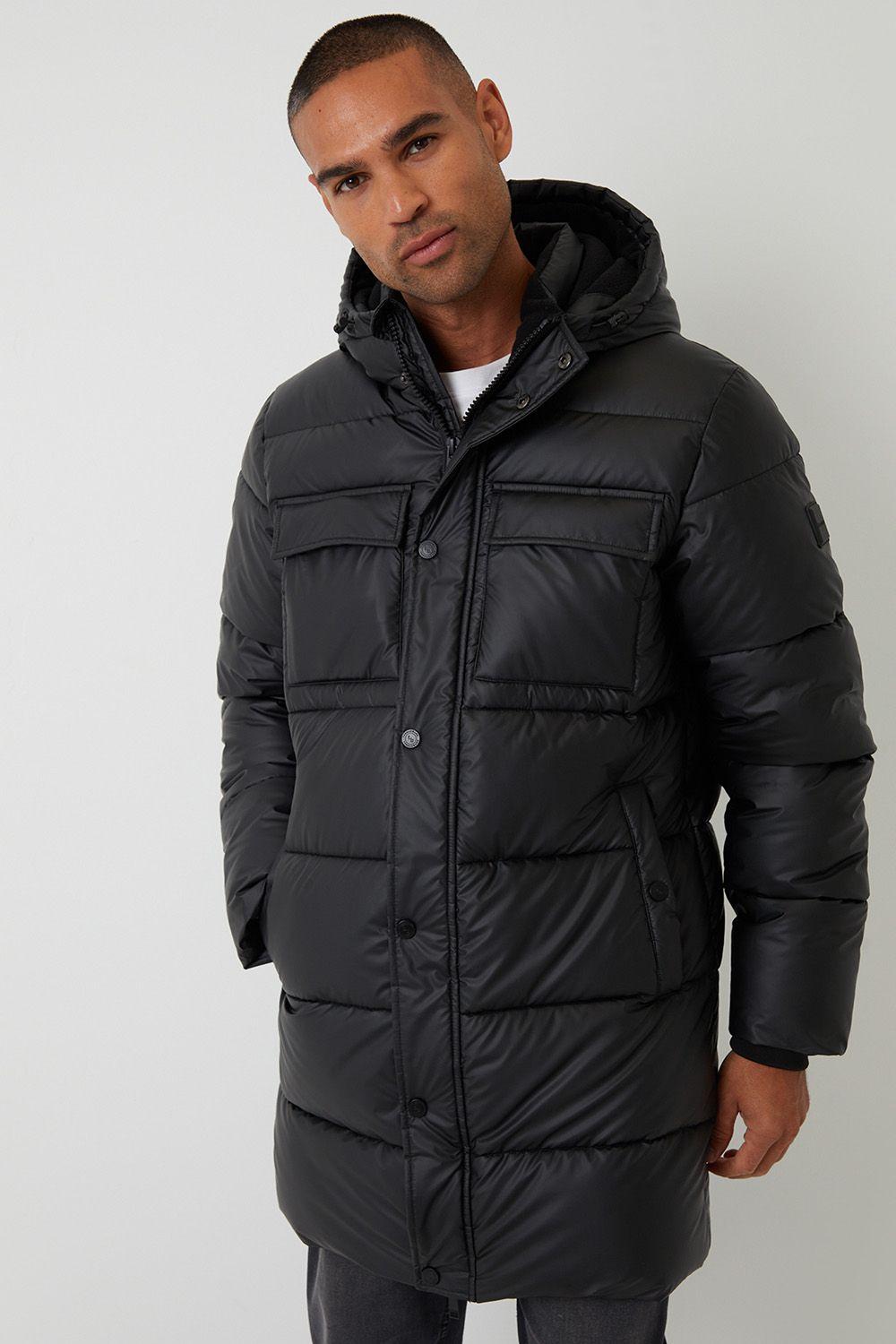 Showerproof PU Longline Puffer Coat by THREADBARE