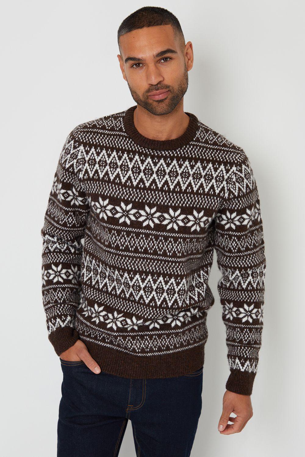 'Snowflake' Fairisle Crew Neck Christmas Jumper by THREADBARE