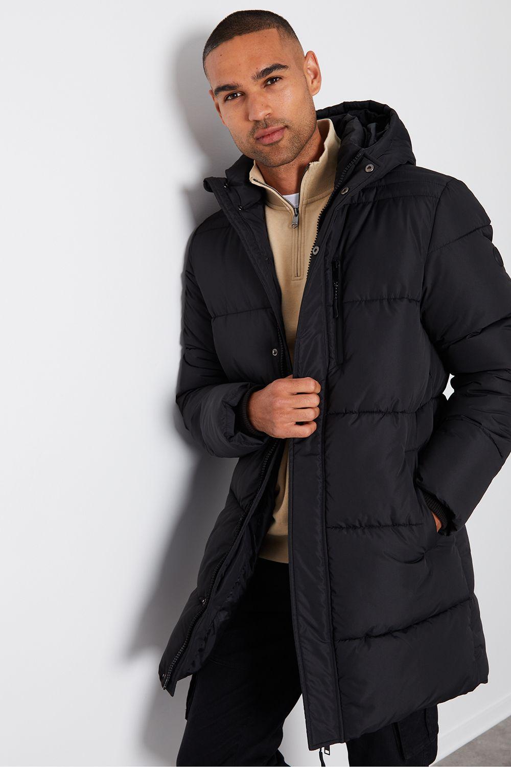 'Strike' Showerproof Hooded Longline Puffer Jacket by THREADBARE