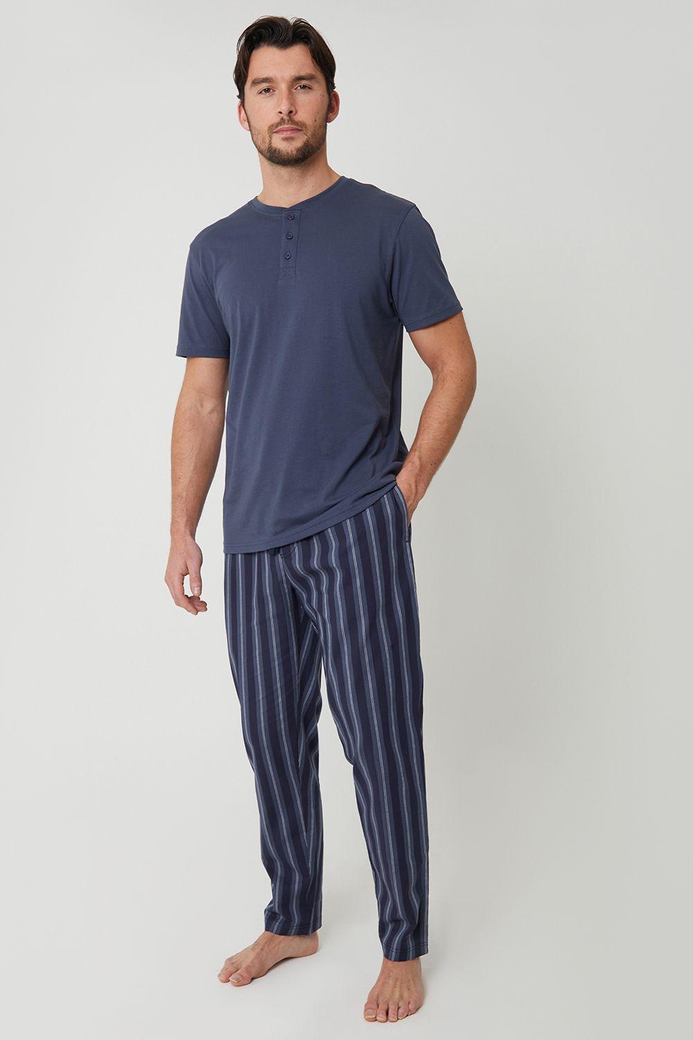 Stripe Grandad Fit Pyjama Set by THREADBARE