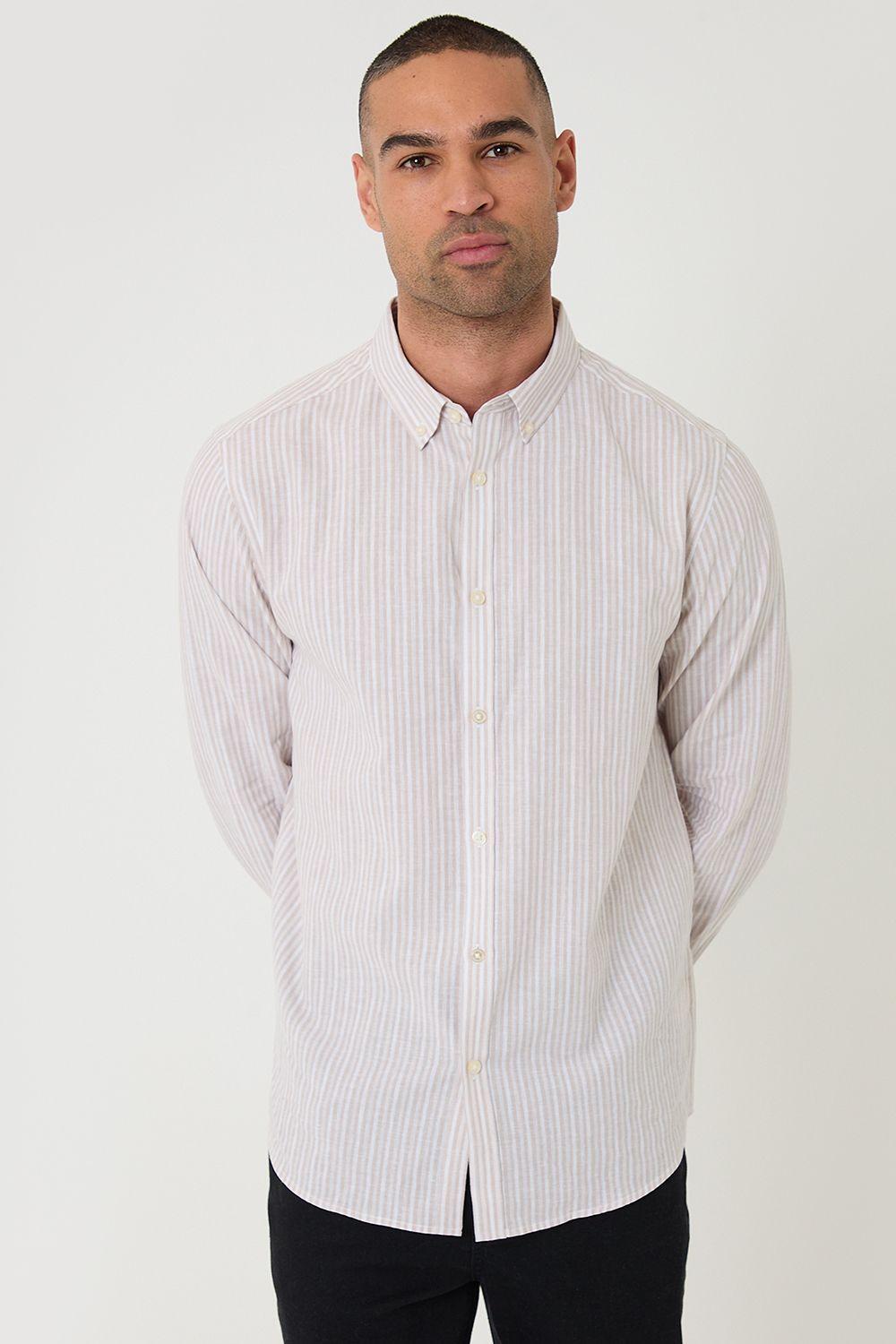 Stripe Linen Cotton Blend Long Sleeve Shirt by THREADBARE