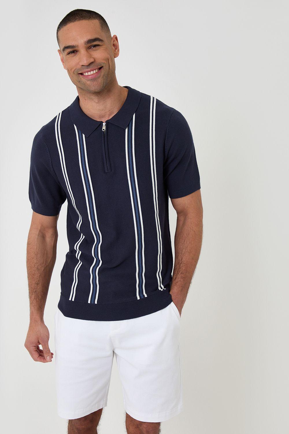 Stripe Quarter Zip Knitted Polo by THREADBARE