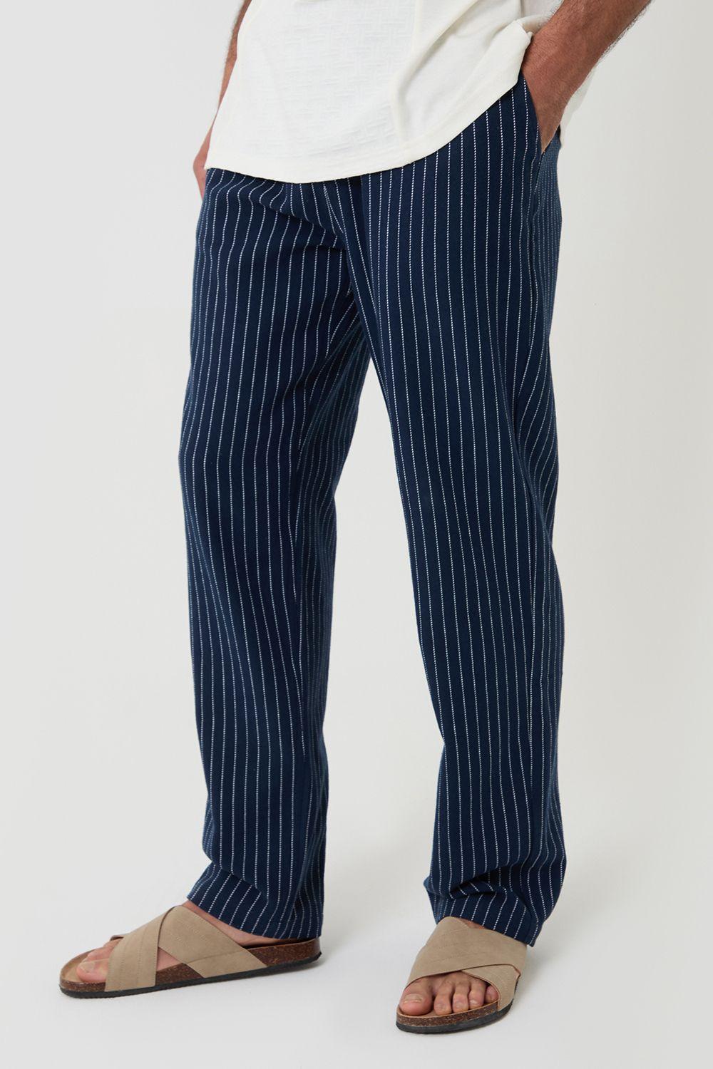 Stripe Straight Leg Cotton Trousers by THREADBARE