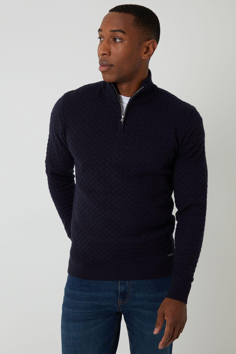 Textured Cable Knit Quarter Zip Jumper by THREADBARE