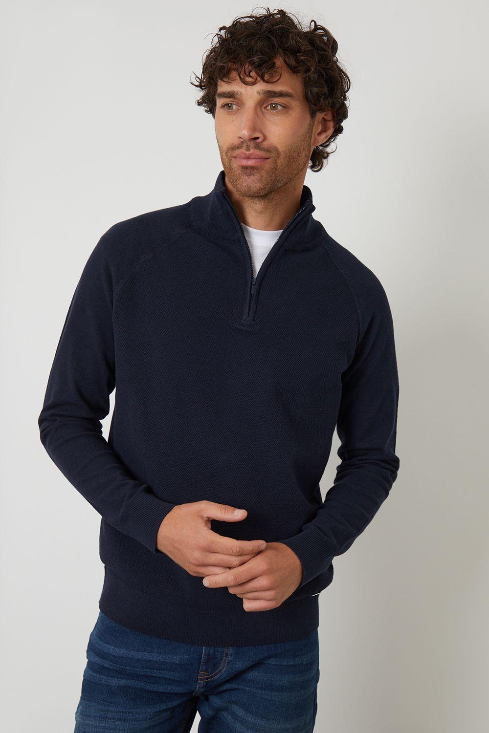 Textured Knit Quarter Zip Jumper by THREADBARE