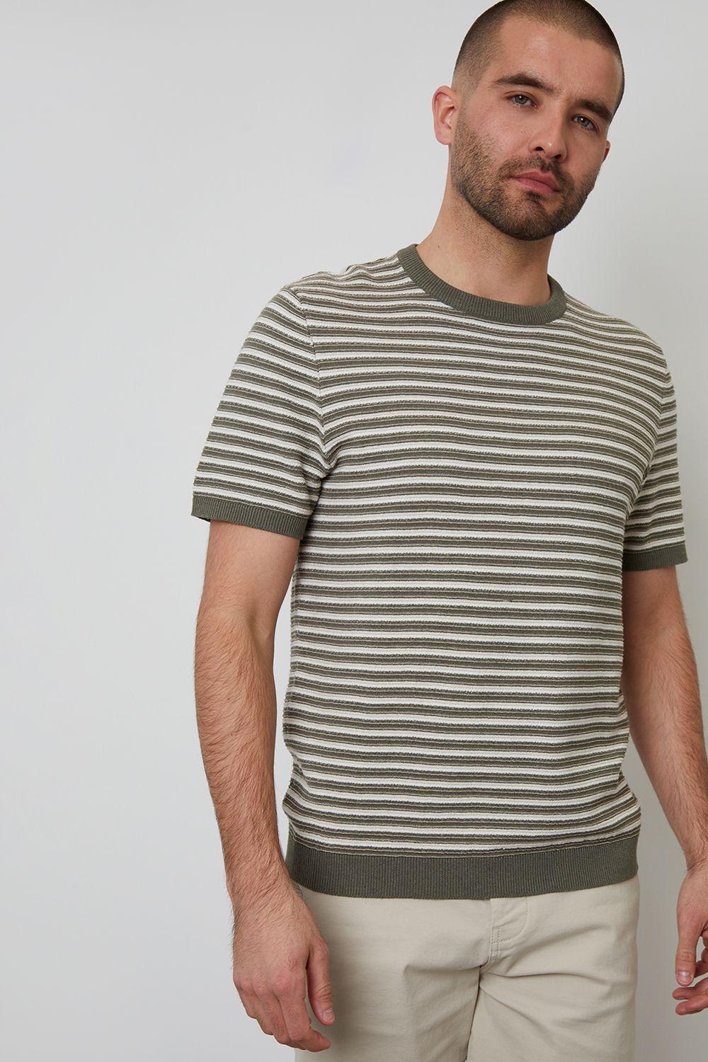 Textured Knitted Stripe T-Shirt by THREADBARE