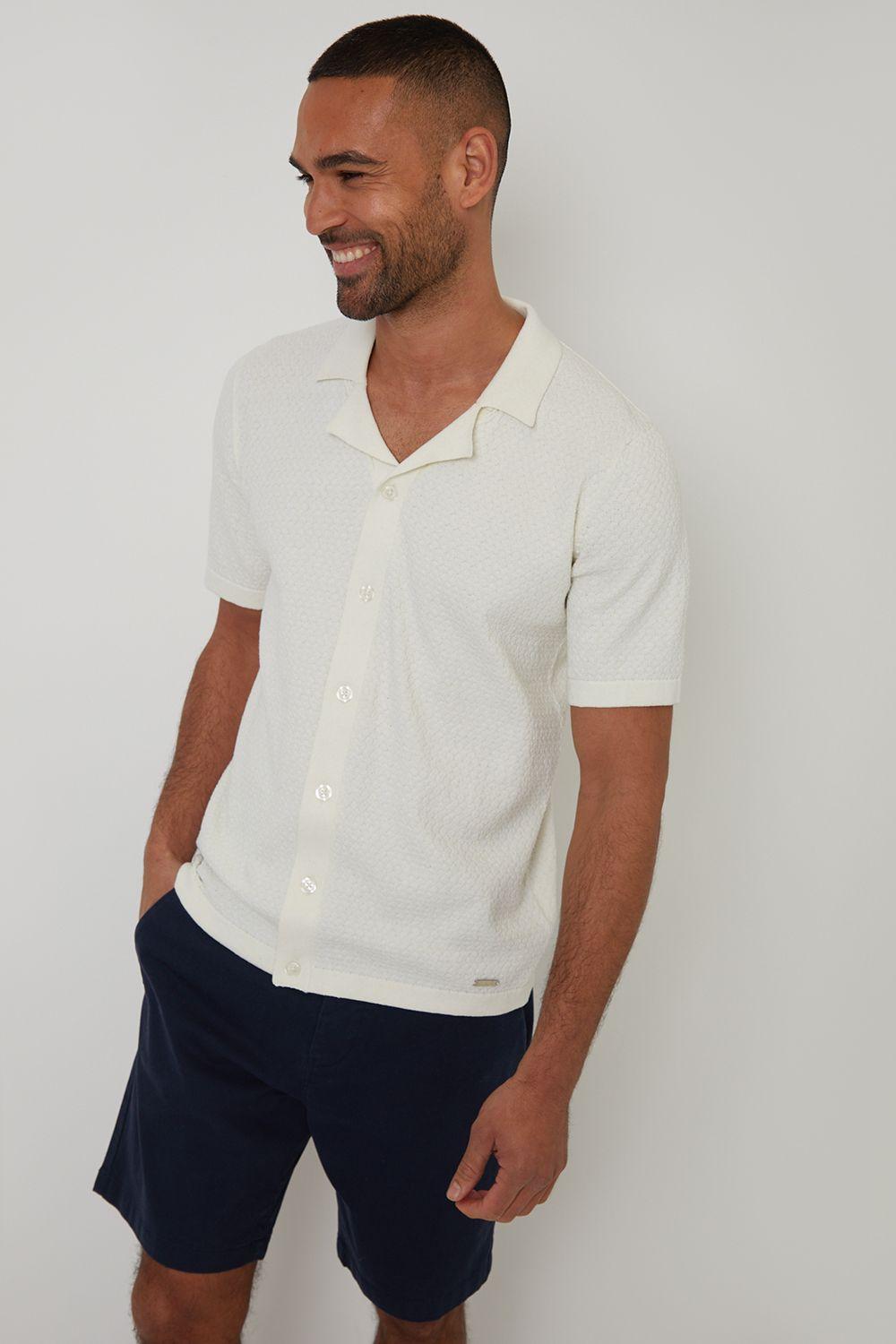 Textured Revere Collar Knitted Shirt by THREADBARE