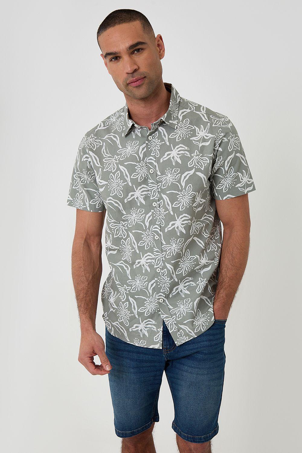 Tropical Print Cotton Short Sleeve Shirt by THREADBARE