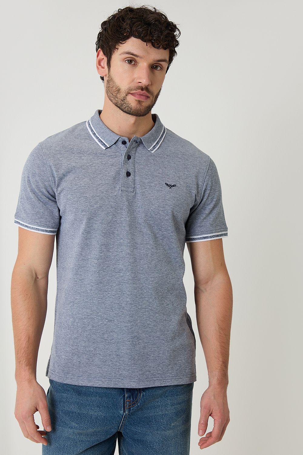 Two Tone Cotton Pique Polo Shirt by THREADBARE