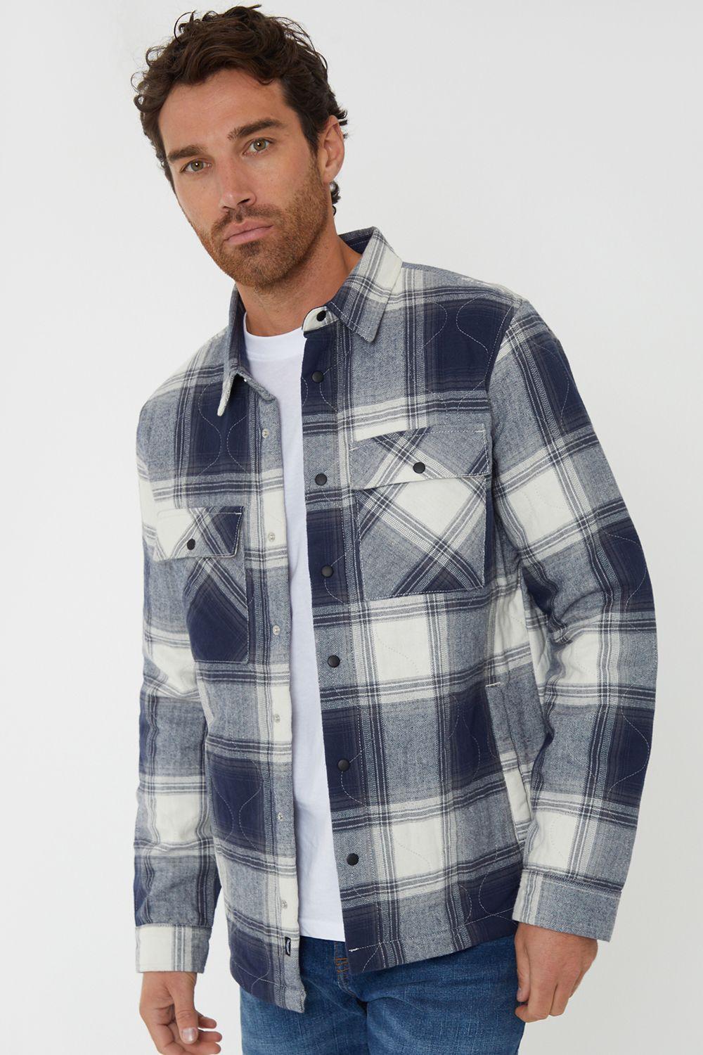 'Walsall' Check Onion Quilted Shacket by THREADBARE