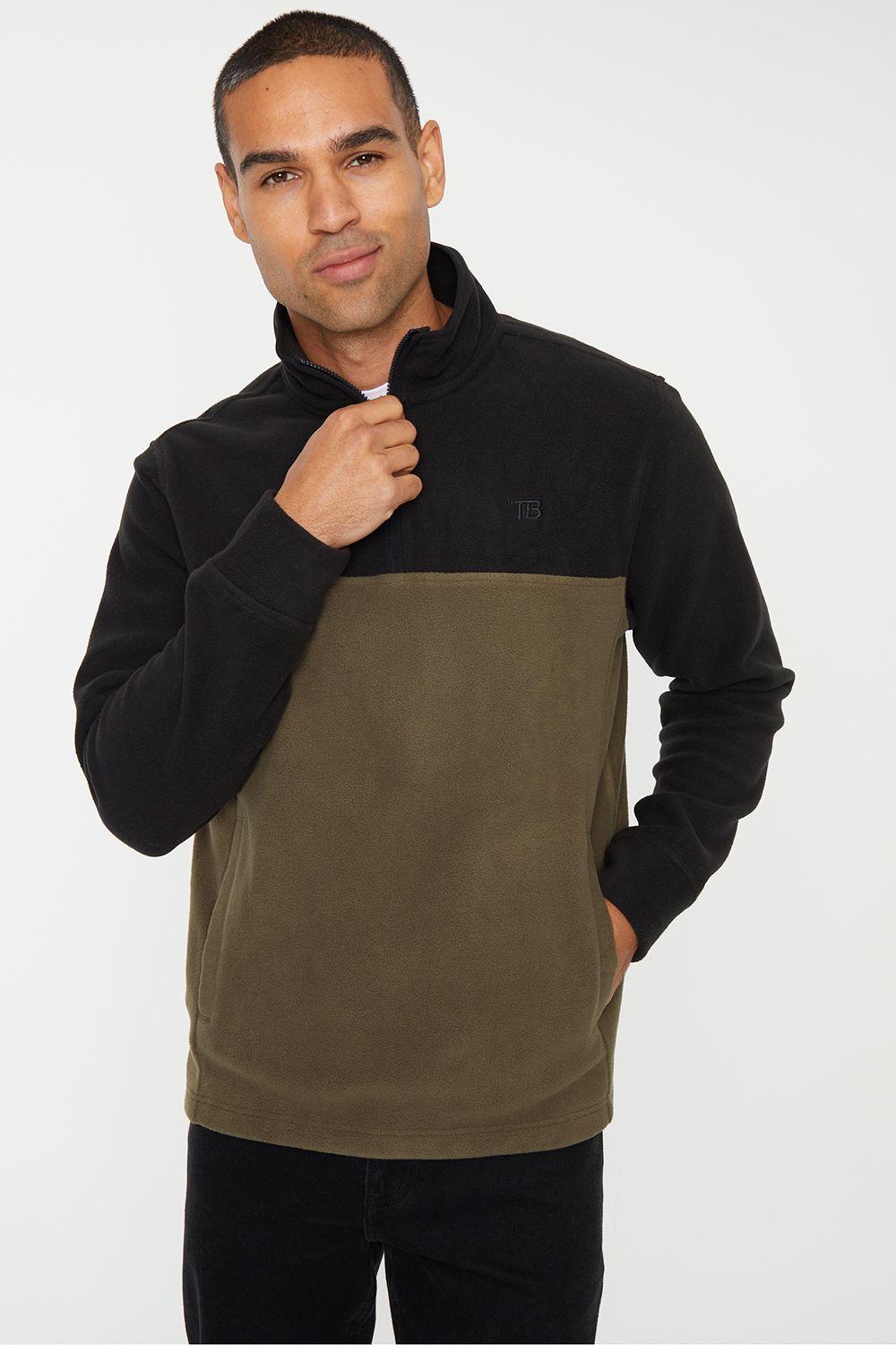 'Wham' Two Tone Quarter Zip Fleece Jumper by THREADBARE