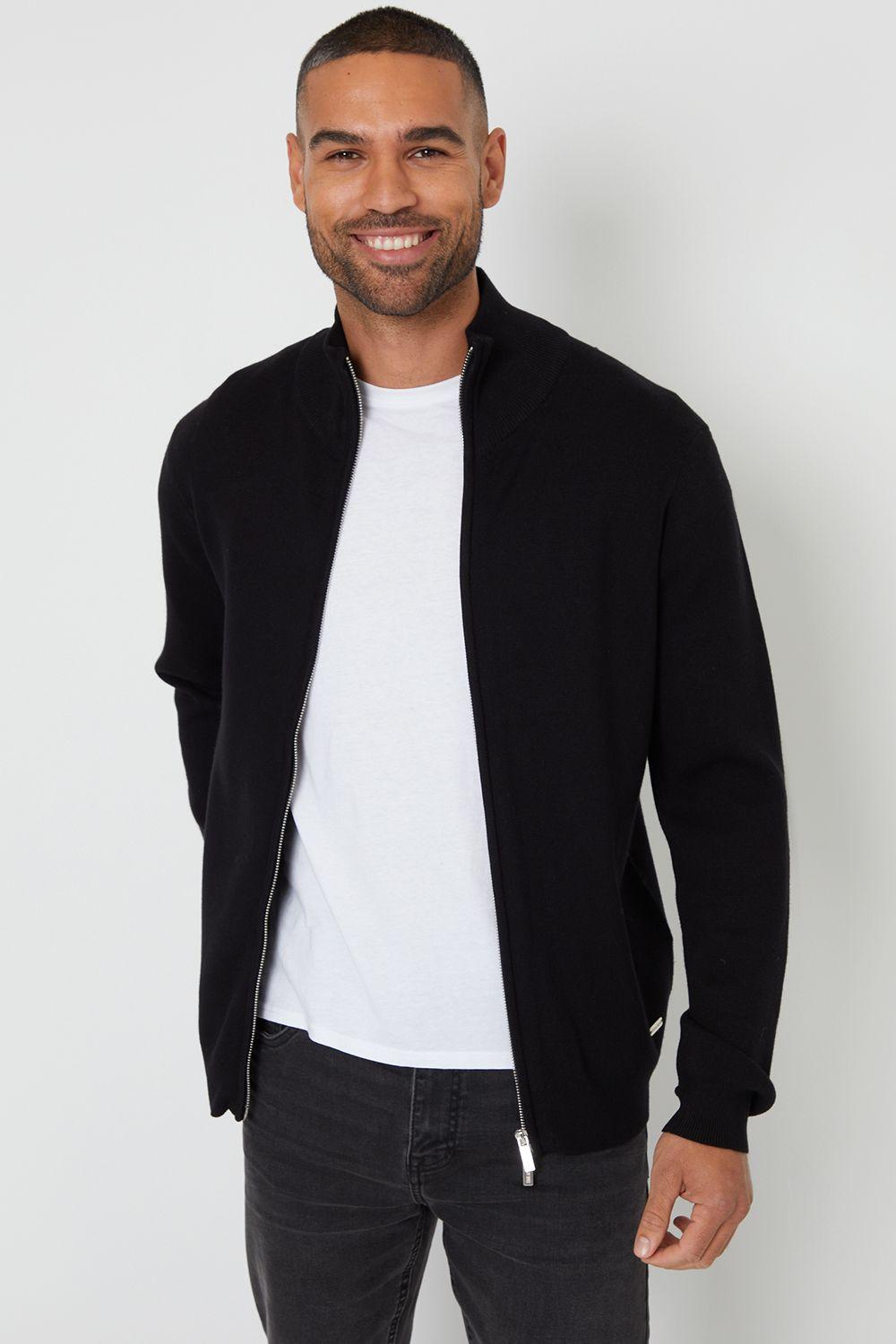 'Wynnstay' Zip-Through Funnel Neck Knitted Cardigan by THREADBARE