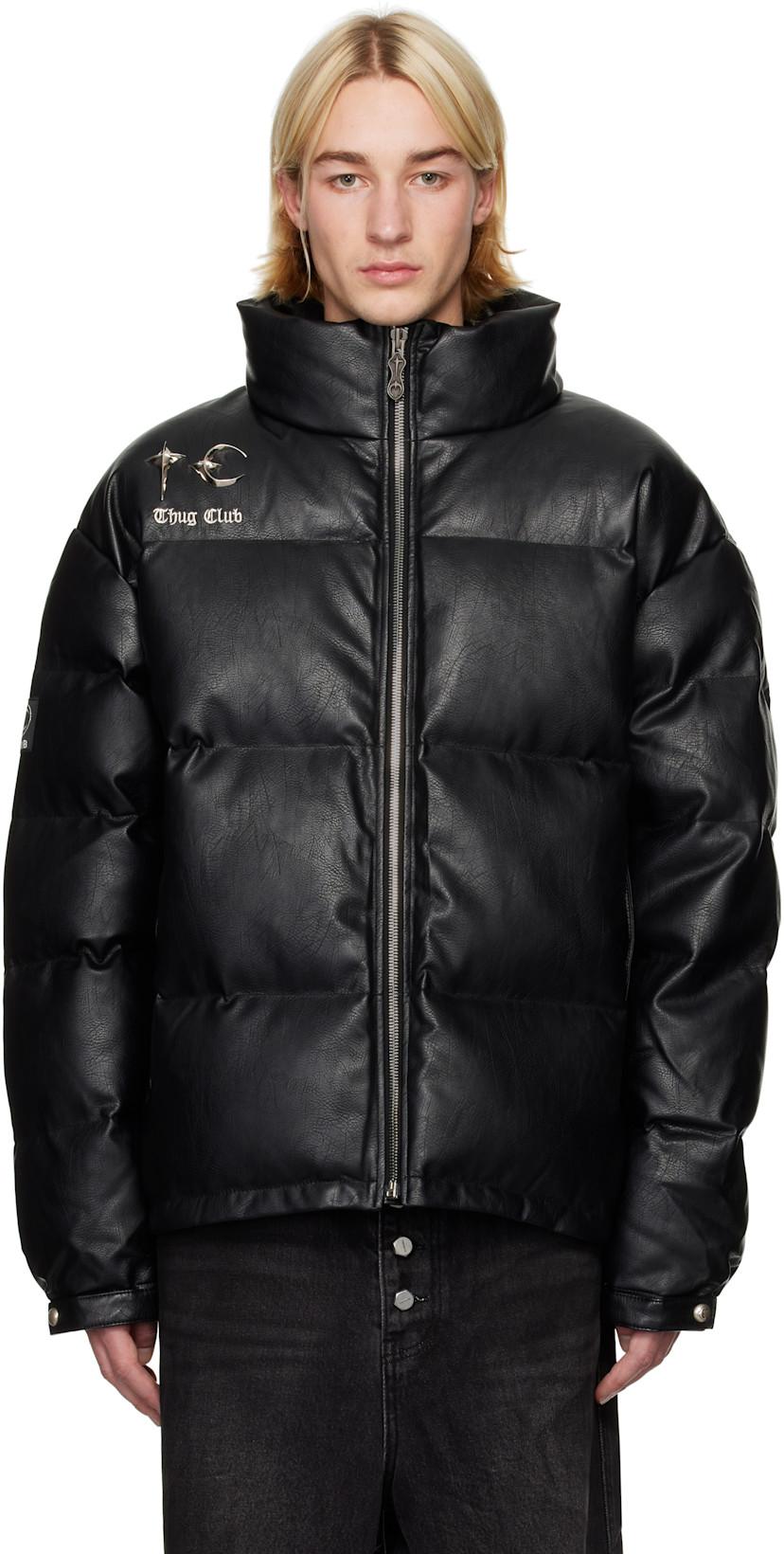 Black Faux-Leather Puffer Down Jacket by THUG CLUB