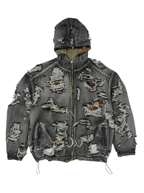 Hell Denim ripped hoodied denim jacket by THUG CLUB