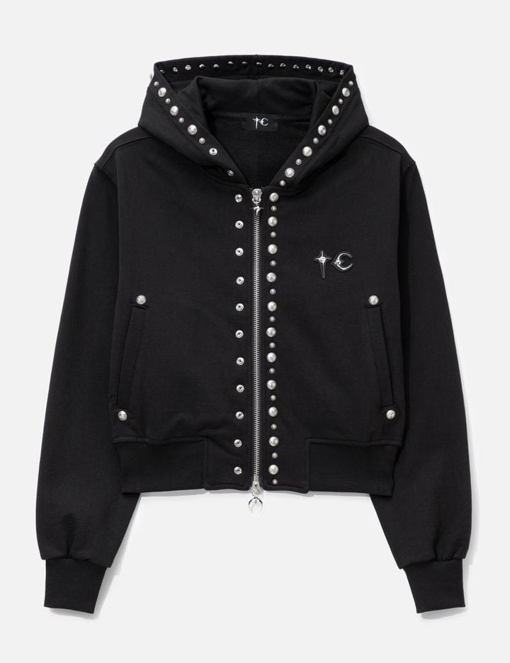 Studded Line Cropped Zip-Up Hoodie by THUG CLUB