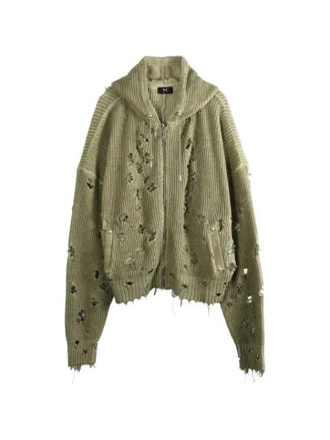 distressed zip-up hoodie by THUG CLUB
