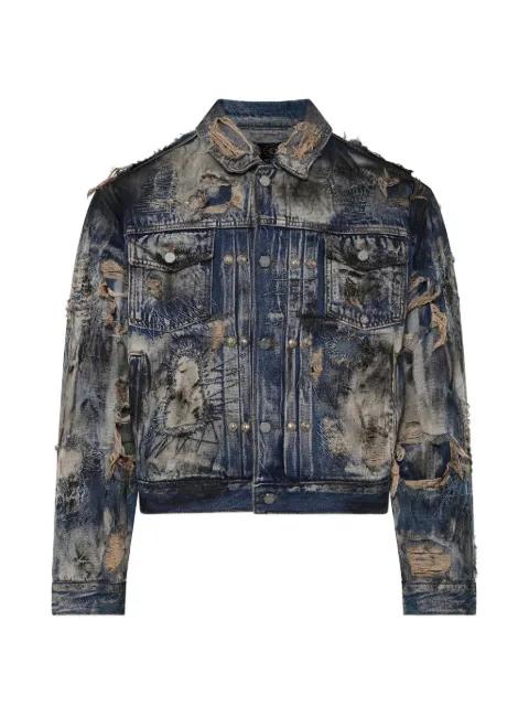 hard-washed distressed denim jacket by THUG CLUB