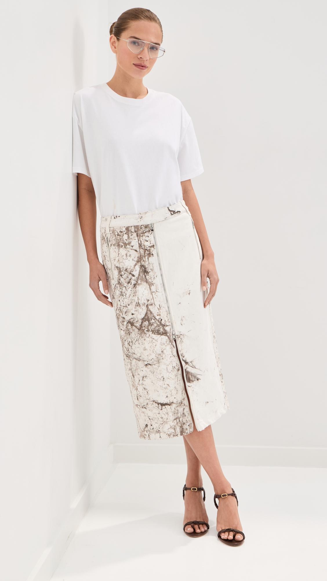 Calcimin Denim Midi Trouser Zip Skirt by TIBI