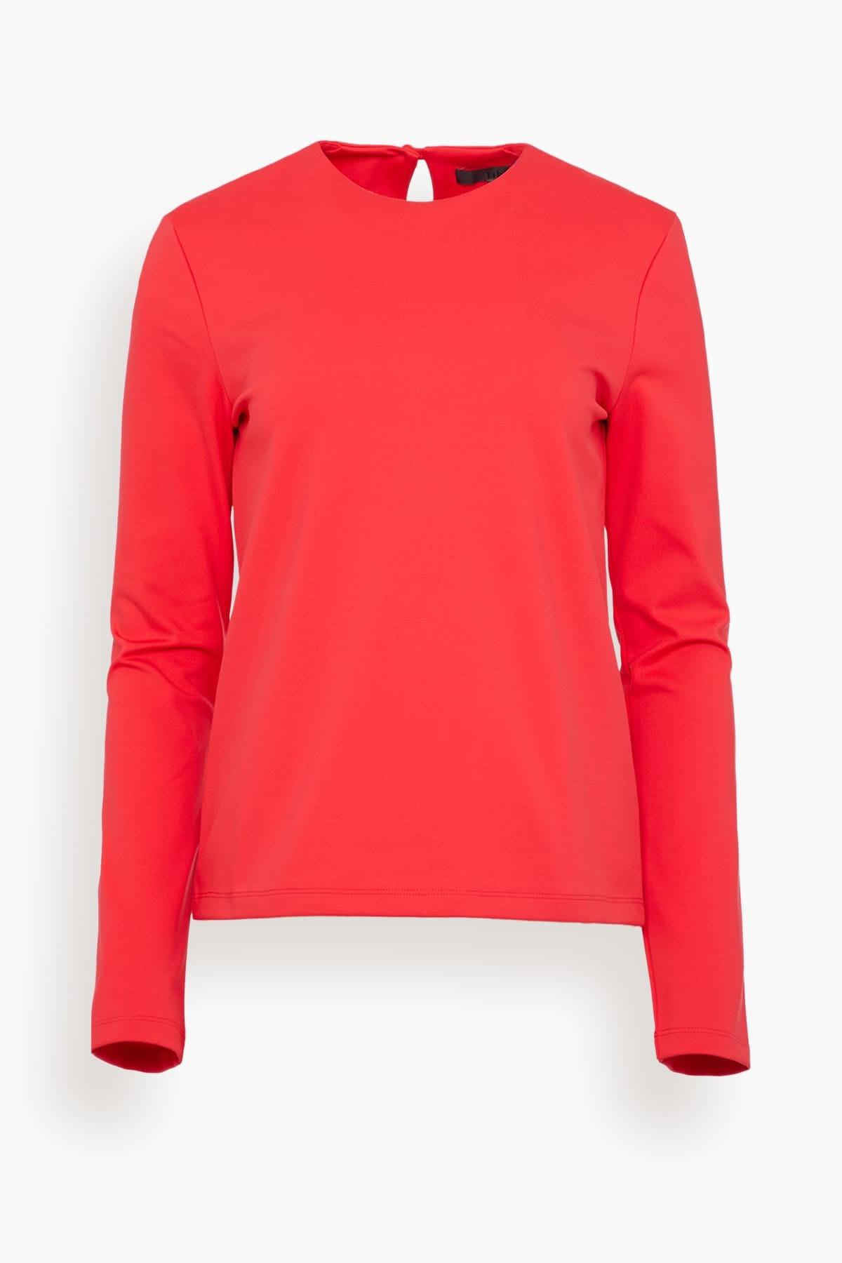 Compact Knit Long Sleeve Slim Top in Red by TIBI