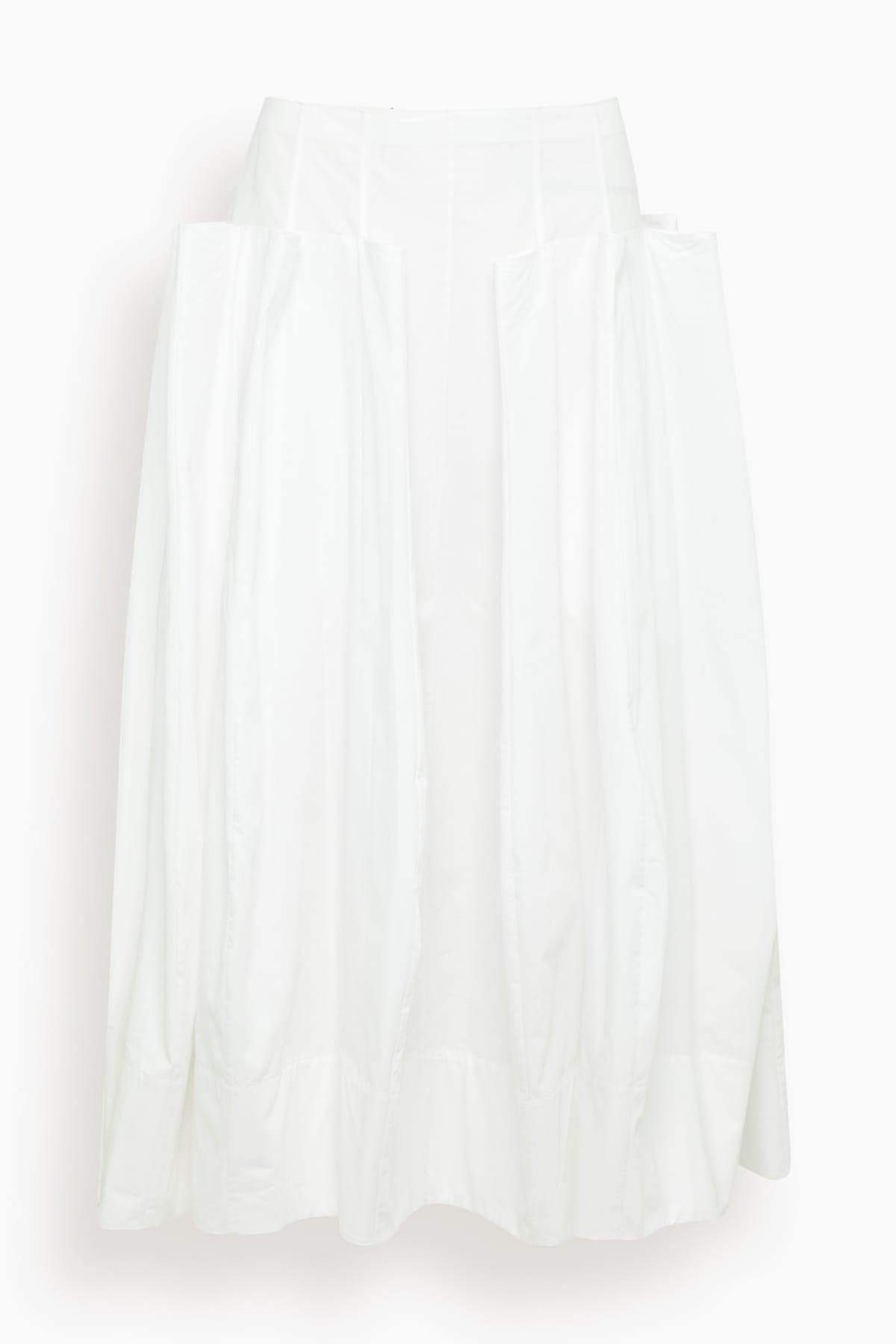 Compact Poplin Pinch Pleat Full Skirt in White by TIBI