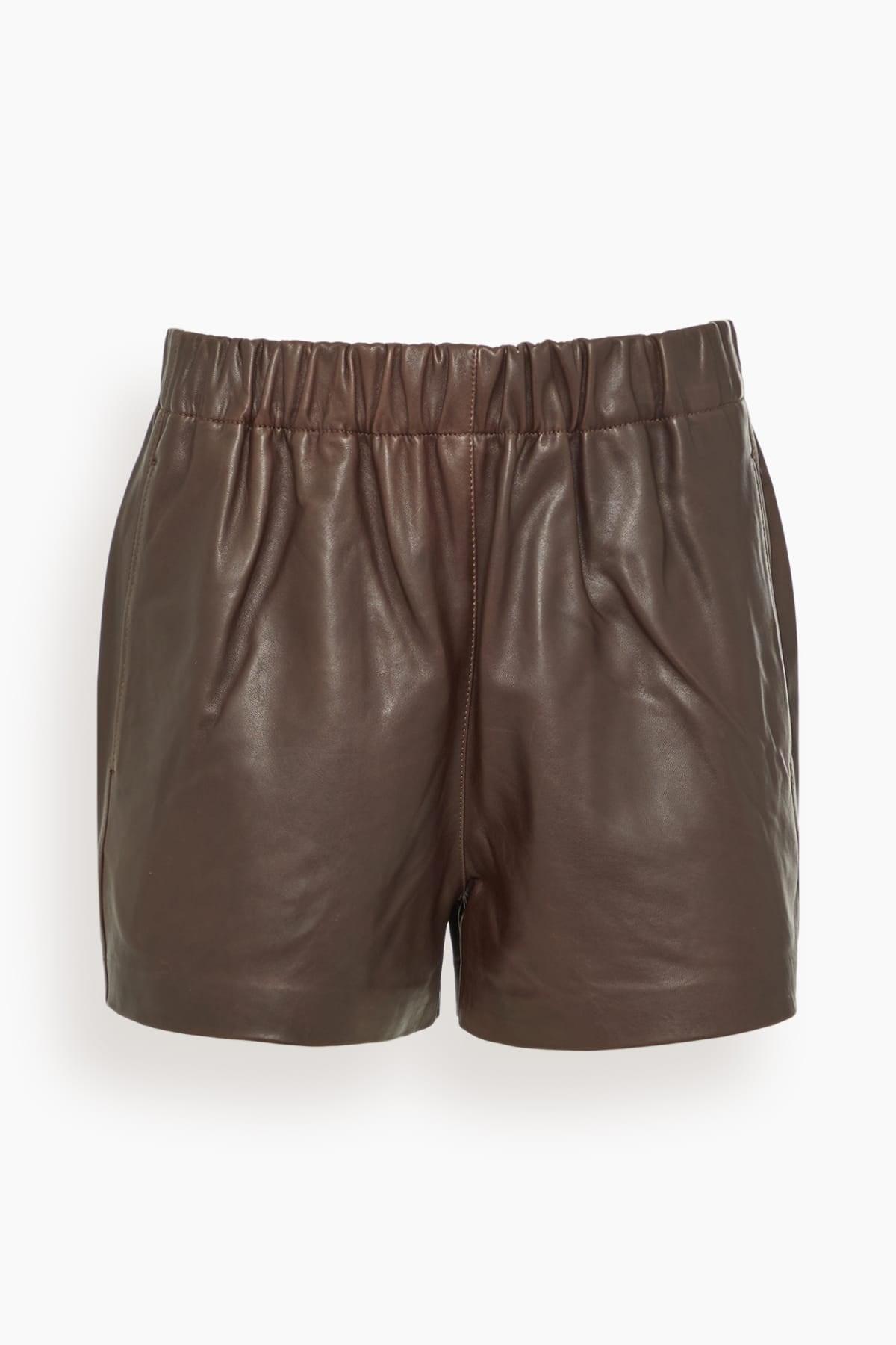 Leather Pull On Shorts in Brown by TIBI
