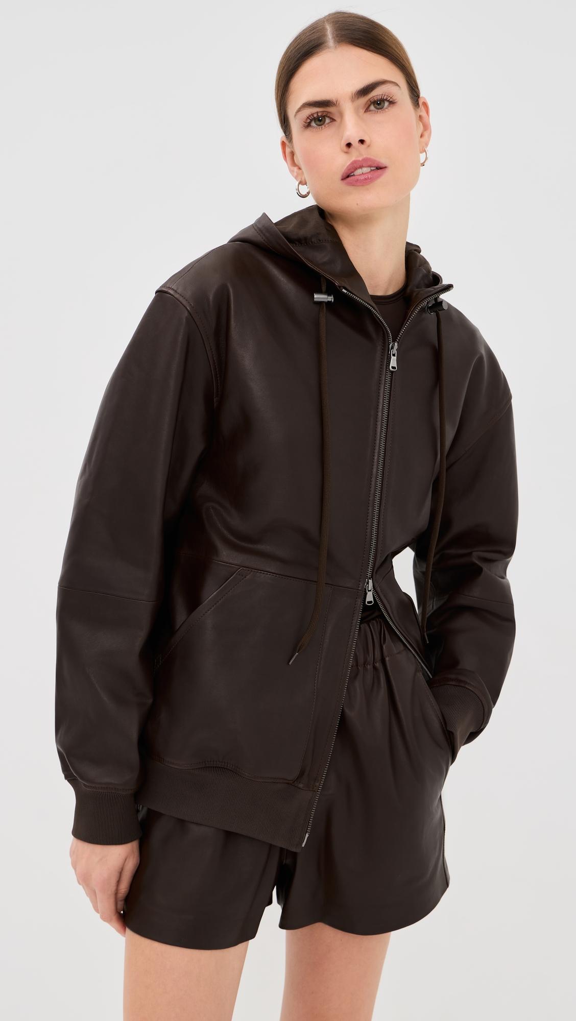 Leather Zip Up Hoodie Jacket by TIBI