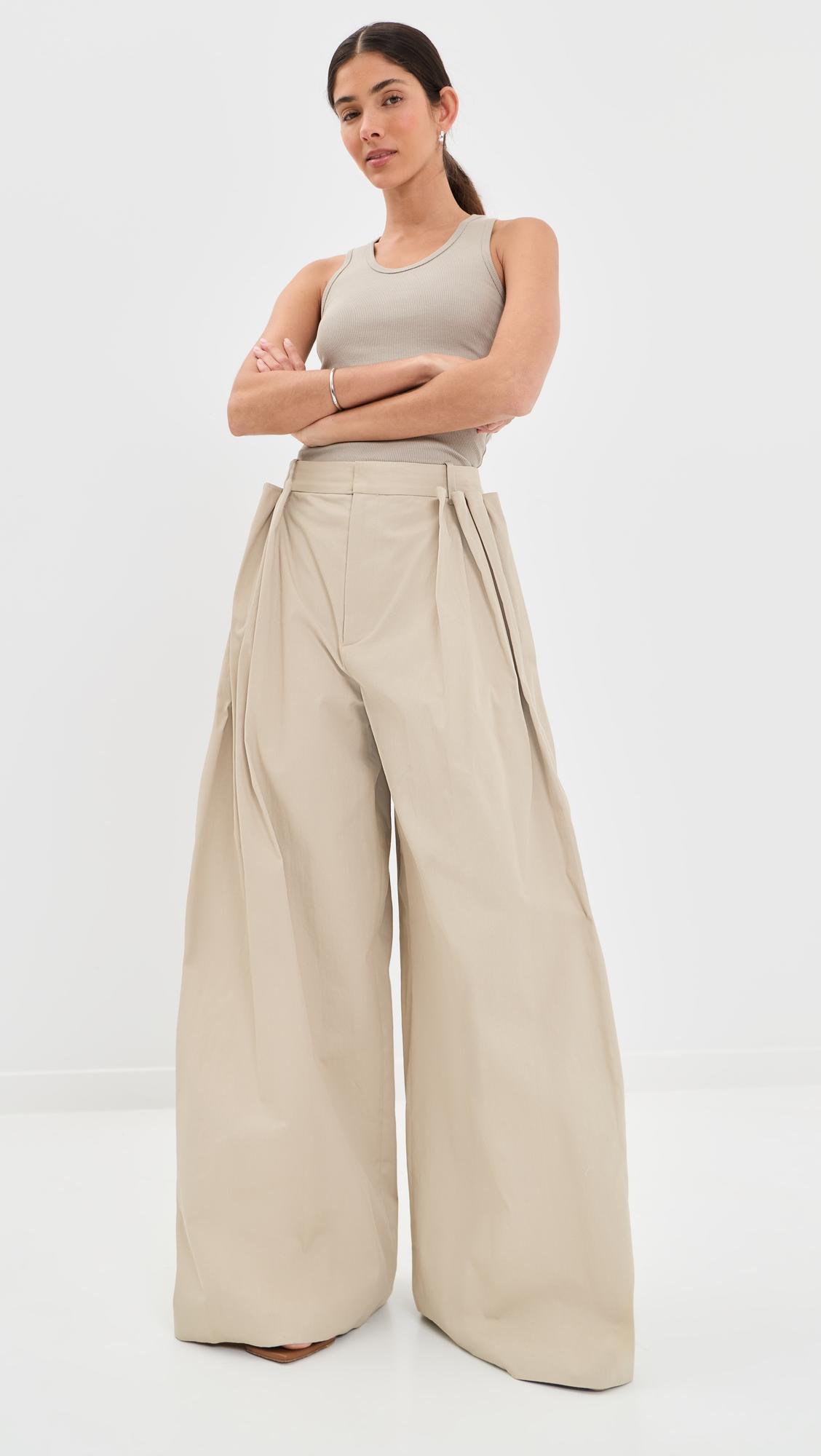Luxe Twill Tucked Pleated Trousers by TIBI