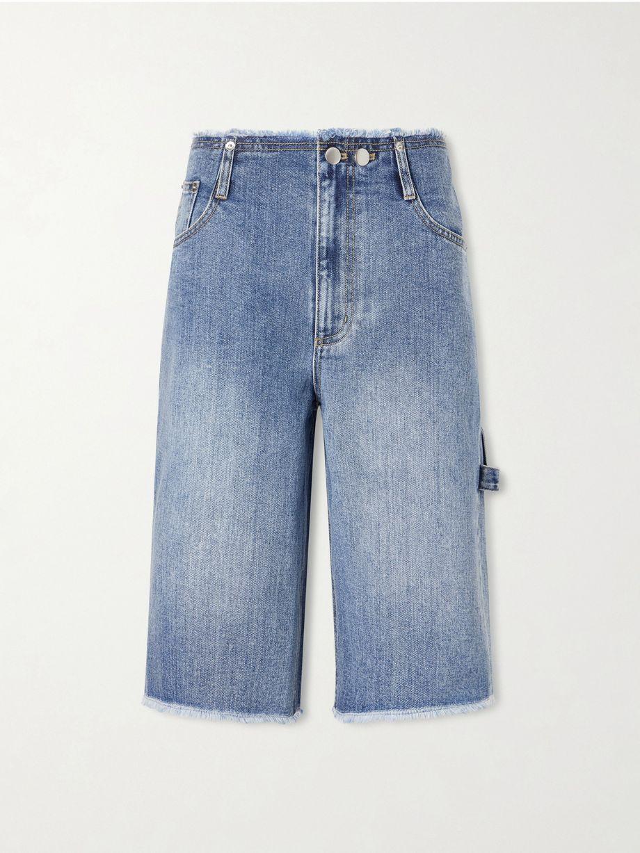 Mid-rise denim straight-leg shorts by TIBI