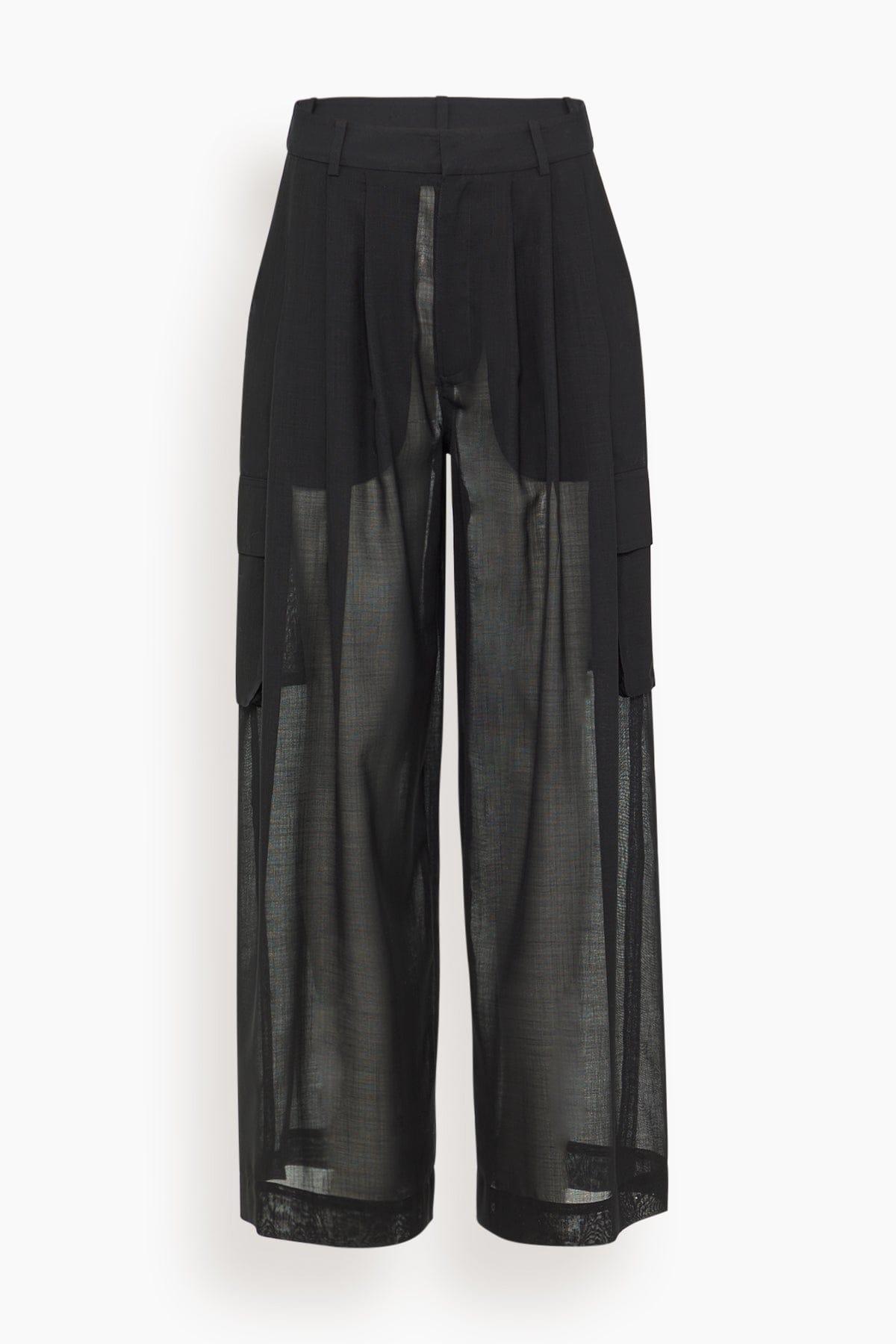 Sheer Wool Gauze Triple Pleat Pant in Black by TIBI