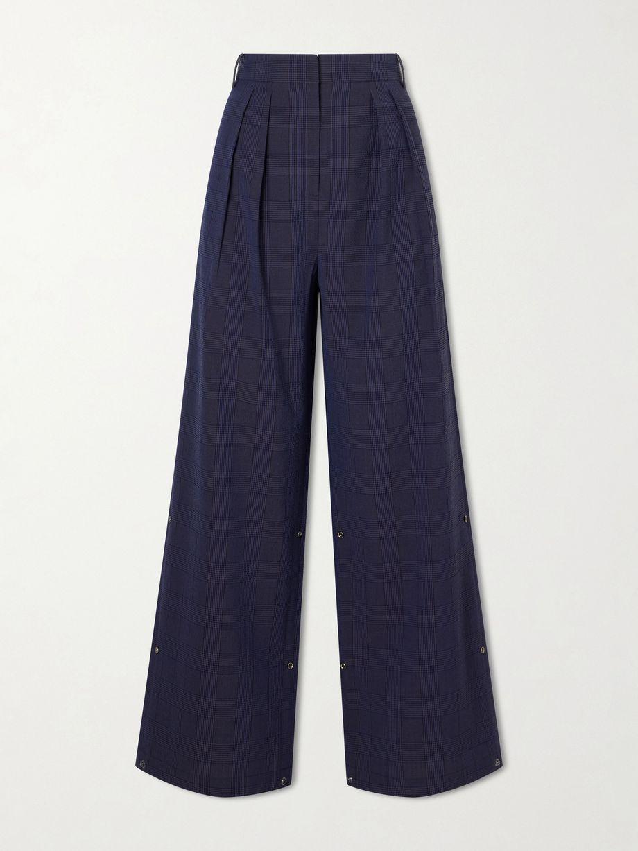 Stella pleated checked wool and cotton-blend wide-leg pants by TIBI