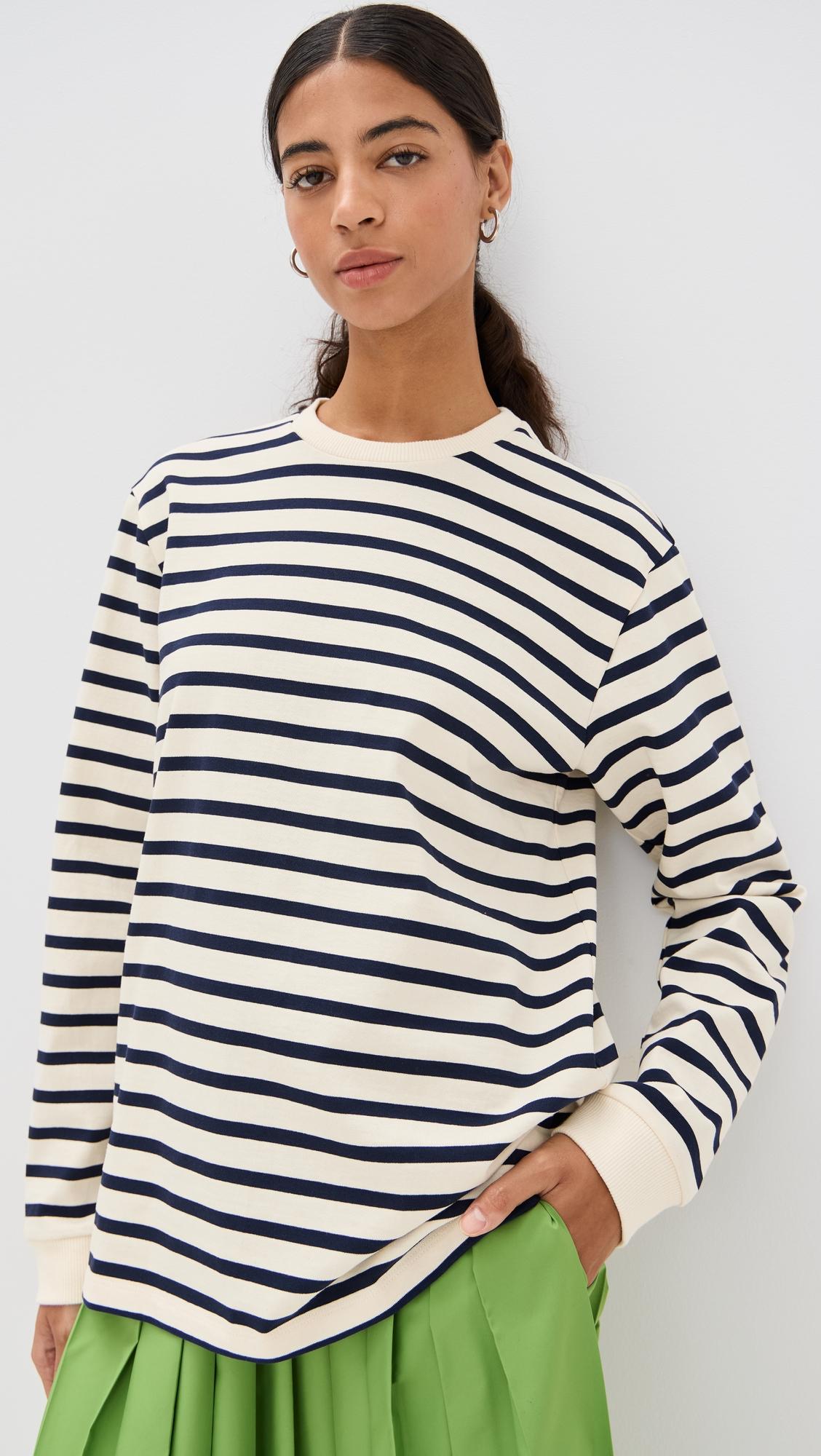 Striped Perfect Tee Crew Neck by TIBI