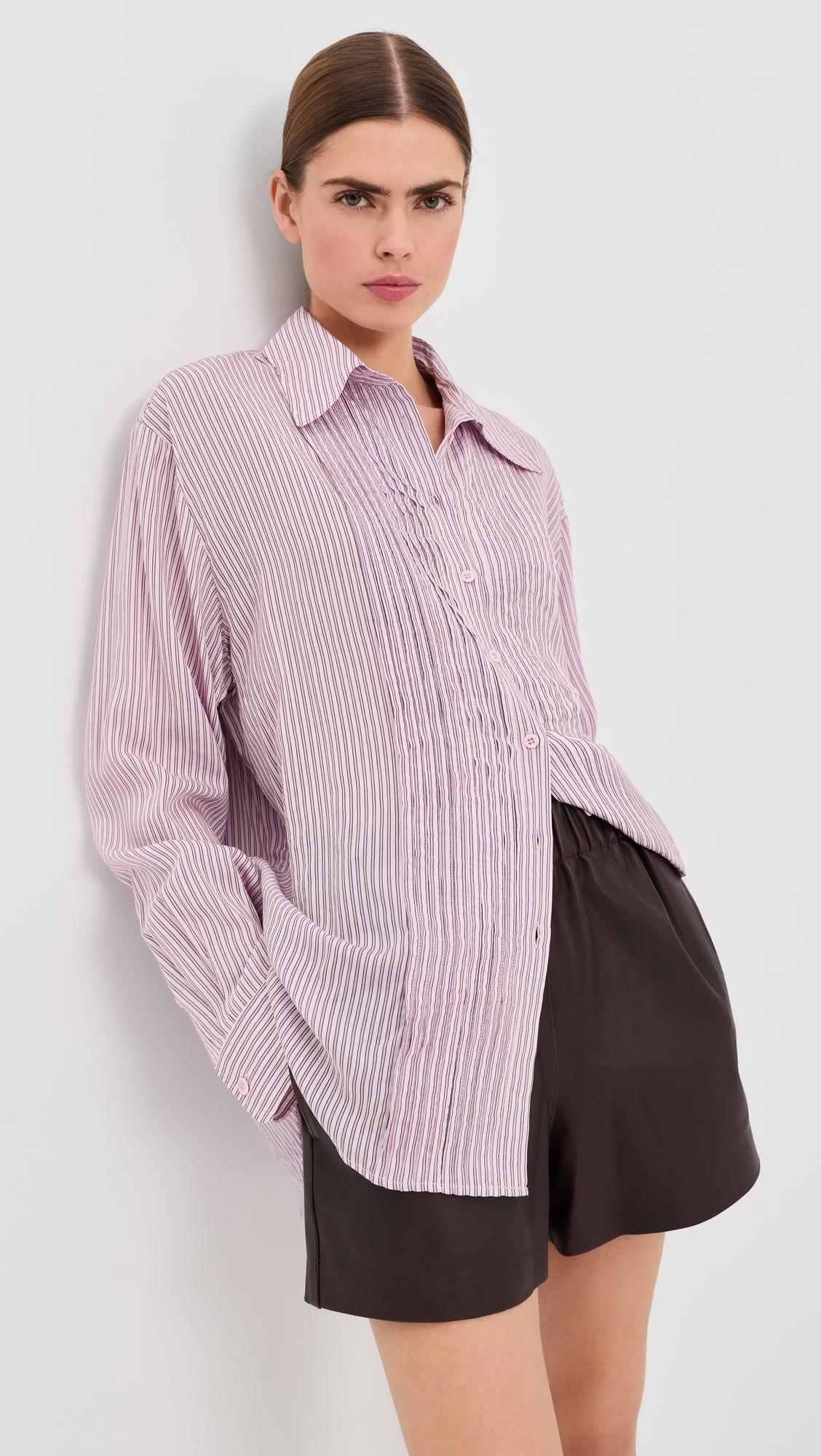 Ultra Light Striped Pintucked Shirt by TIBI