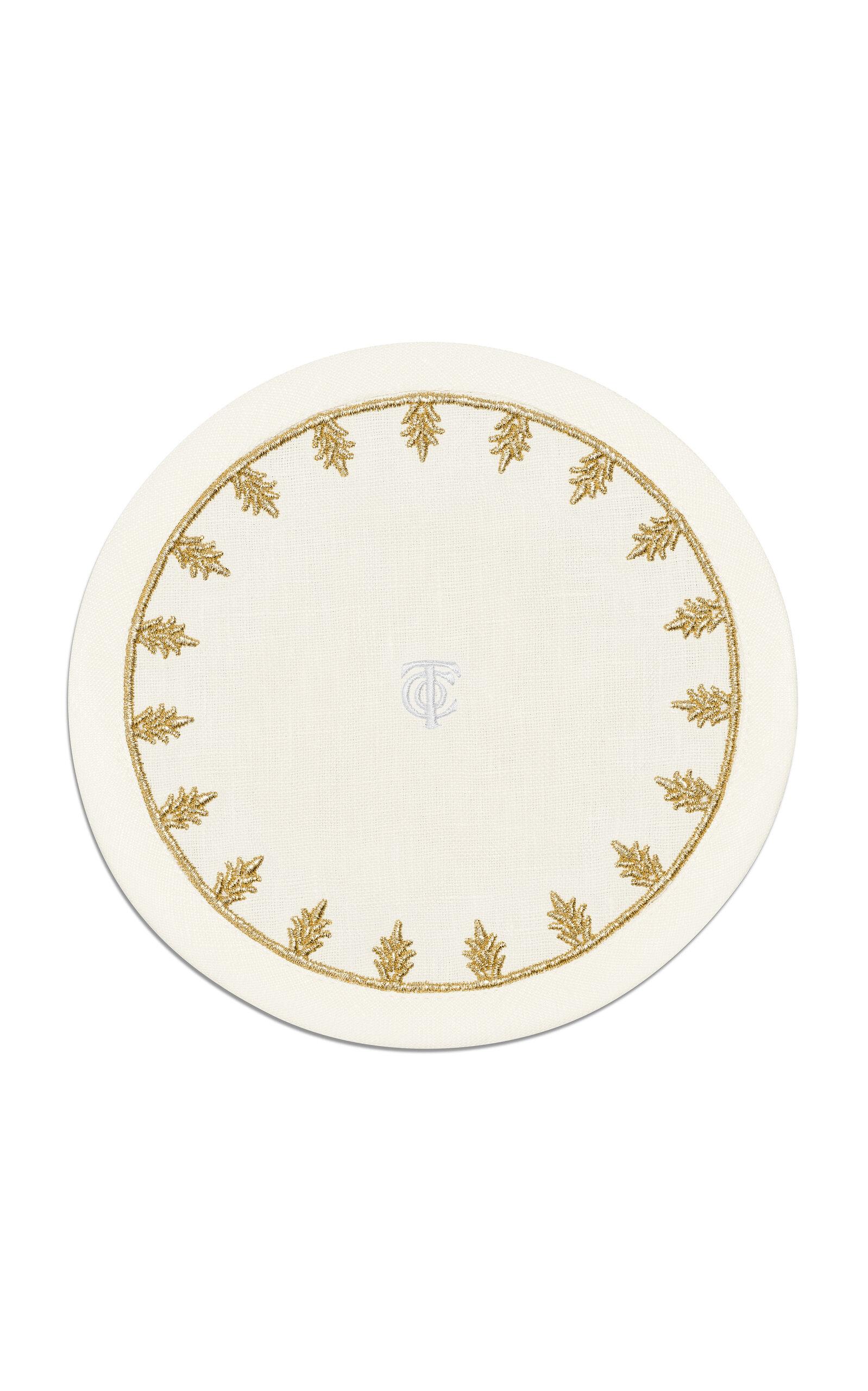 Tiffany & Co. - Crest Embroidered-Linen Coaster - White - Moda Operandi by TIFFANY&CO.