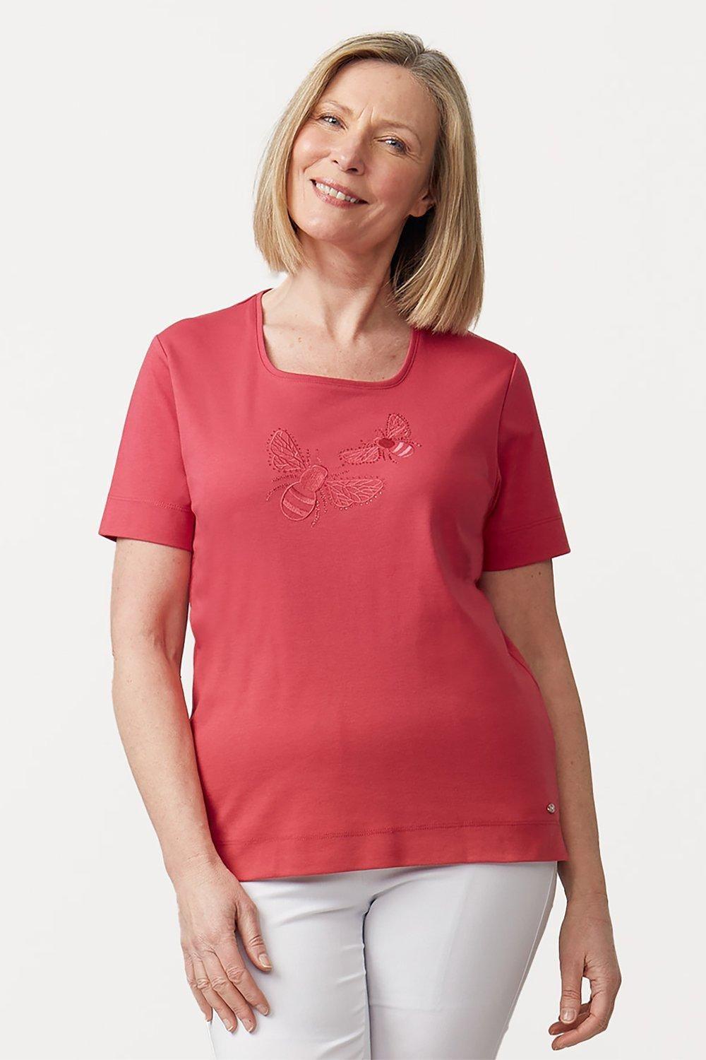 Honeybee EmbroideRed Pink Azalea Top by TIGI