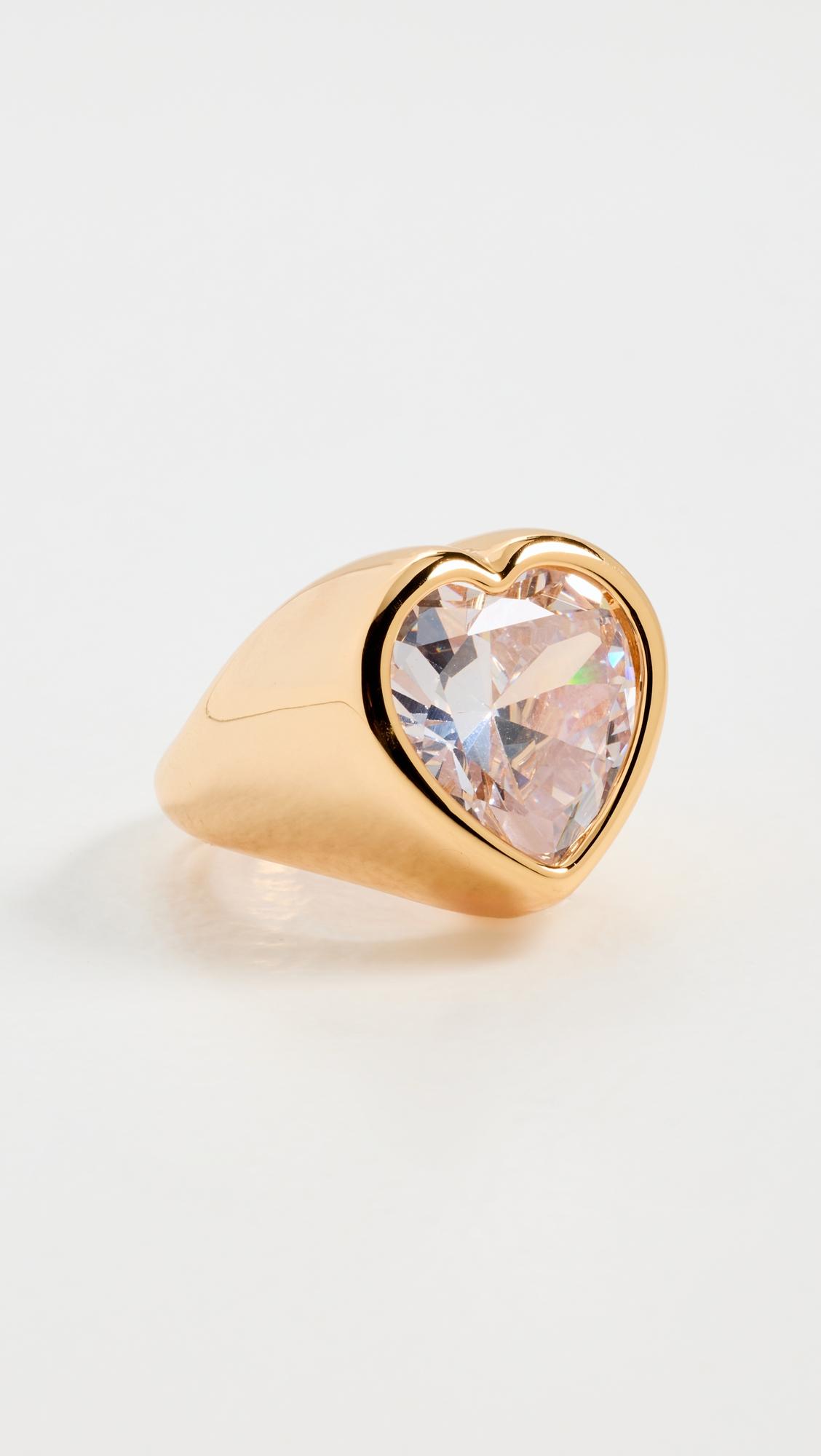 Gold Plated Ring with Crystal Heart by TIMELESS PEARLY