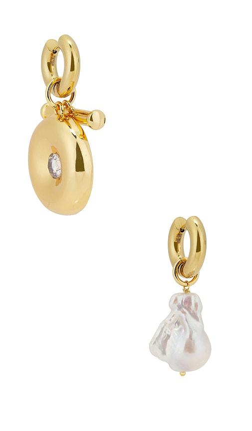 Timeless Pearly Drop Earrings in Metallic Gold by TIMELESS PEARLY