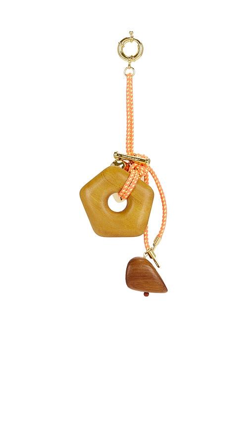 Timeless Pearly Wood & Gold Charms Rope Keychain in Brown by TIMELESS PEARLY