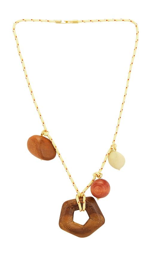 Timeless Pearly Wooden Charms Necklace in Yellow by TIMELESS PEARLY