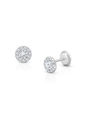 Children's 14K Gold Brilliant Halo Studs Girls' Screw Back Earrings by TINY BLESSINGS