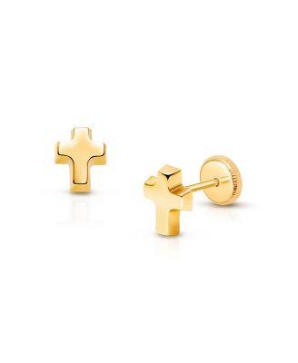 Children's 14K Gold Simple Cross Studs Girls' Screw Back Earrings by TINY BLESSINGS