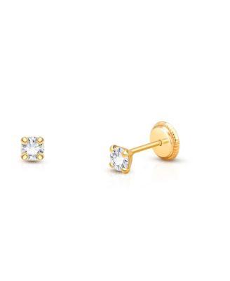 Girls' 14K Gold 3mm Genuine Diamond Studs Screw Back Earrings - Little Kid by TINY BLESSINGS