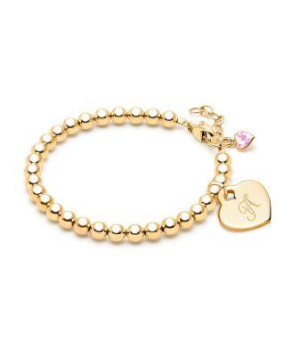Girls' 14K Gold 4mm Beads & Diamond Initial 6.25" Bracelet - Children by TINY BLESSINGS