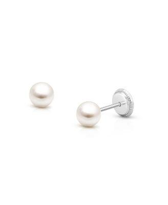 Girls' 14K Gold 4mm Cultured-Pearl Studs Screw Back Earrings - Baby by TINY BLESSINGS