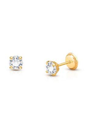 Girls' 14K Gold 4mm Genuine Diamond Studs Screw Back Earrings by TINY BLESSINGS