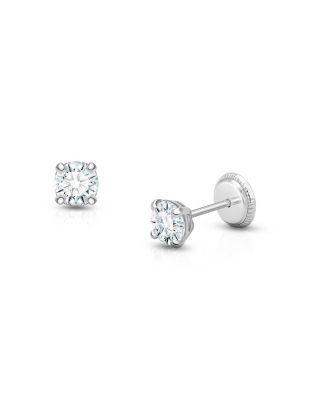 Girls' 14K Gold 4mm Round Cut Studs Screw Back Earrings - Baby by TINY BLESSINGS