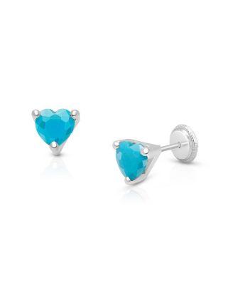Girls' 14K Gold Blue Dazzling Heart Stud Earrings - Baby by TINY BLESSINGS