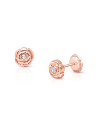 Girls' 14K Gold Blushing Rose Stud Earrings - Baby by TINY BLESSINGS